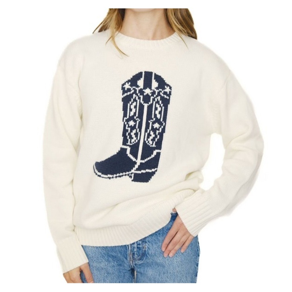 Cowboy Boot Graphic Mighty Fine‎ Sweater Small Cream Americana XXL NEW